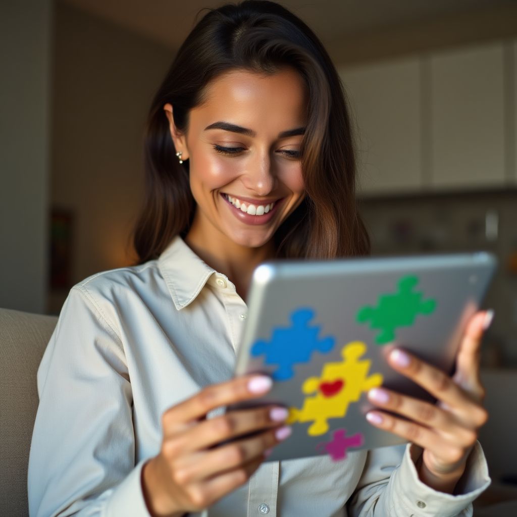 Happy puzzle game player